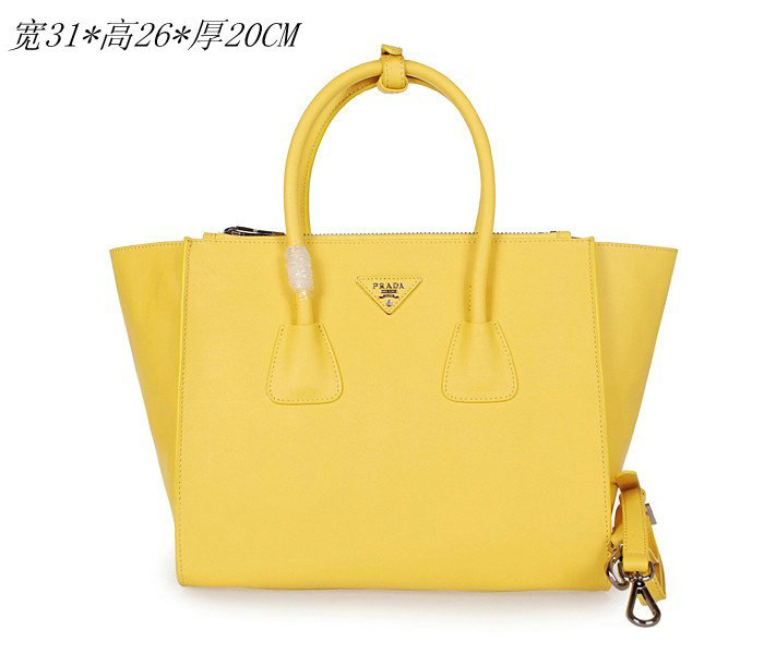 2014 Prada Glace Calf Leather Tote Bag BN2619 lemonyellow